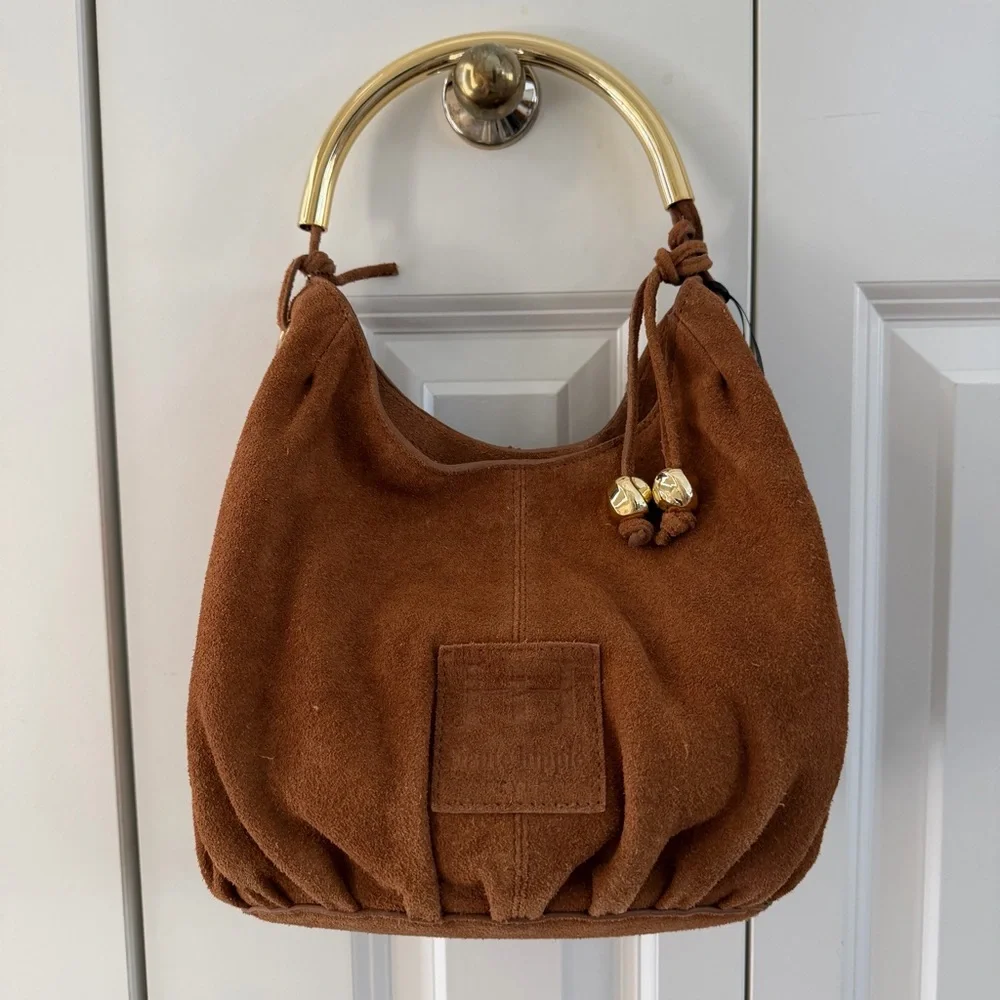 Haute Hippie Suede Hobo Bag with Gold Detail